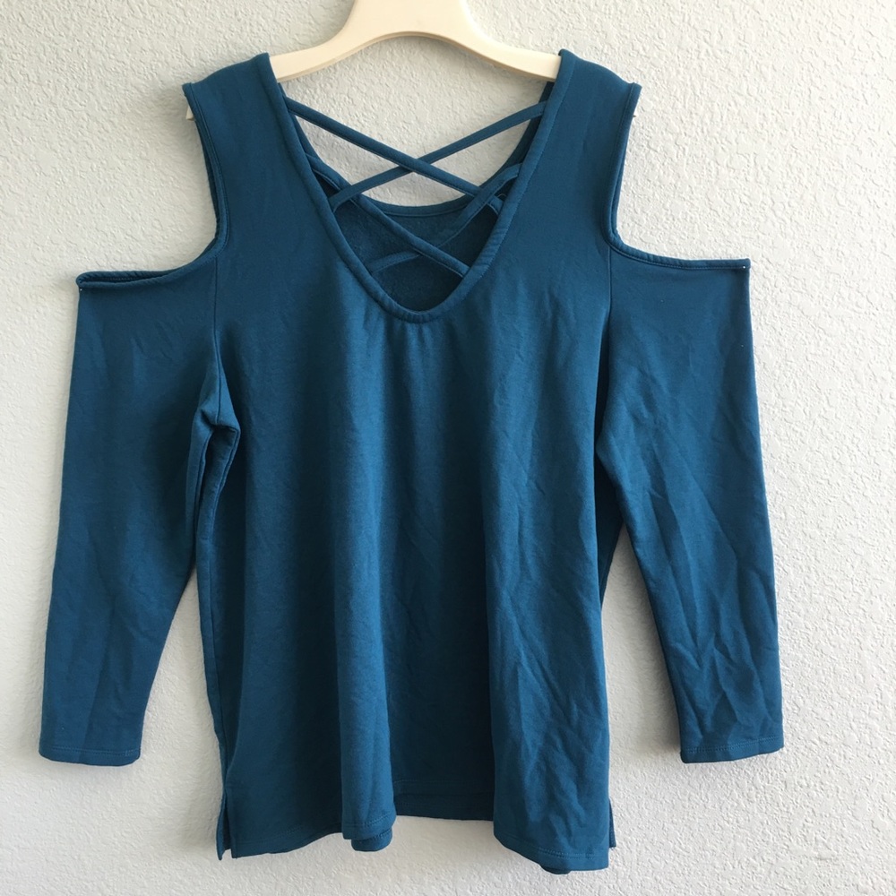 Lane Bryant Blue Cold Shoulder Top - Picture 2 of 6